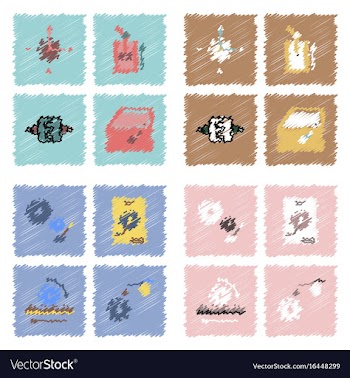 Collection of icons and car parts in hatching vector image