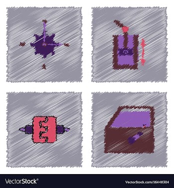 Collection of icons and car parts in hatching vector image