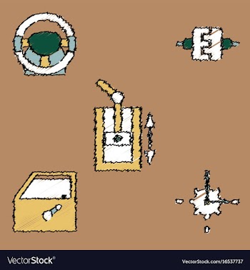 Collection of icons and car parts in hatching vector image