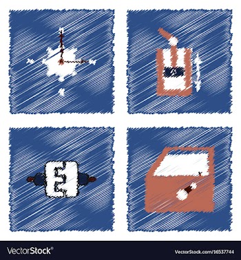 Collection of icons and car parts in hatching vector image