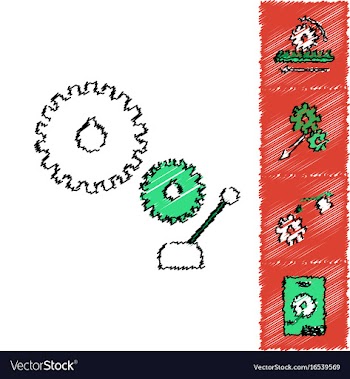 Collection of icons and car parts in hatching vector image