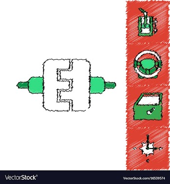 Collection of icons and car parts in hatching vector image