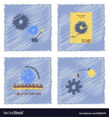 Collection of icons and car parts in hatching vector image
