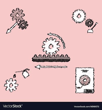 Collection of icons and car parts in hatching vector image