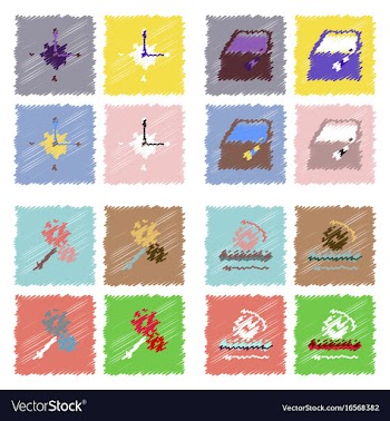 Collection of icons and car parts in hatching vector image