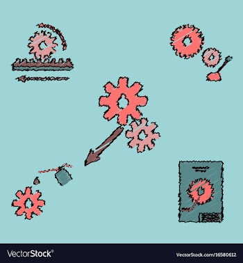 Collection of icons and car parts in hatching vector image