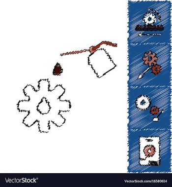 Collection of icons and car parts in hatching vector image