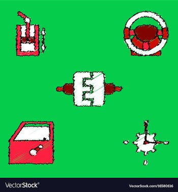 Collection of icons and car parts in hatching vector image