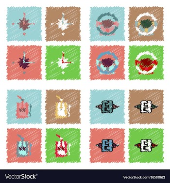Collection of icons and car parts in hatching vector image