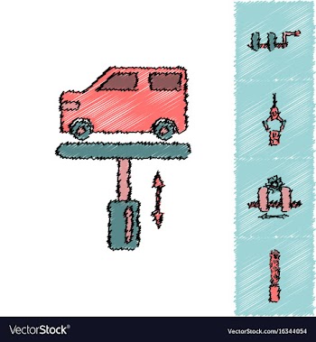 Collection of icons and car service in hatching vector image