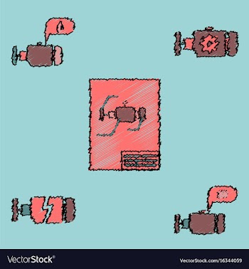 Collection of icons and car service in hatching vector image