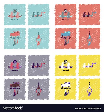 Collection of icons and car service in hatching vector image
