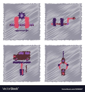 Collection of icons and car service in hatching vector image