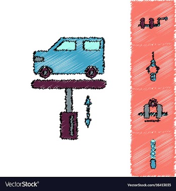 Collection of icons and car service in hatching vector image