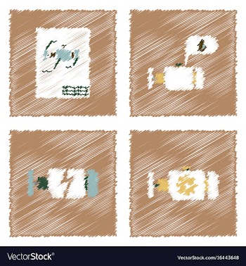Collection of icons and car service in hatching vector image