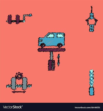 Collection of icons and car service in hatching vector image