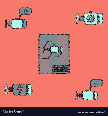 Collection of icons and car service in hatching vector image