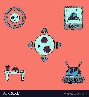 Collection of icons and cosmic bodies in stroke vector image