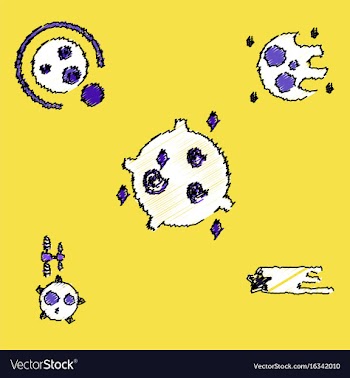 Collection of icons and cosmic bodies in stroke vector image