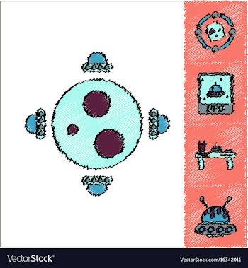 Collection of icons and cosmic bodies in stroke vector image