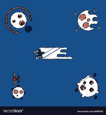 Collection of icons and cosmic bodies in stroke vector image
