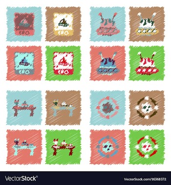 Collection of icons and cosmic bodies in stroke vector image
