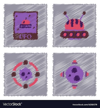 Collection of icons and cosmic bodies in stroke vector image