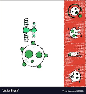 Collection of icons and cosmic bodies in stroke vector image