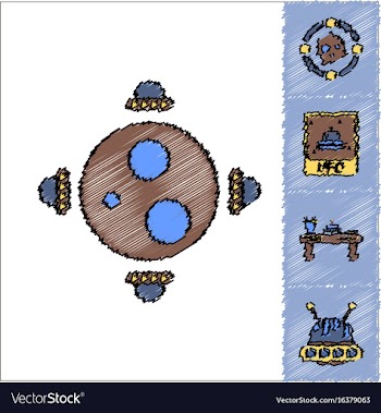 Collection of icons and cosmic bodies in stroke vector image