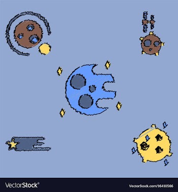 Collection of icons and cosmic bodies in stroke vector image