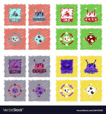 Collection of icons and cosmic bodies in stroke vector image