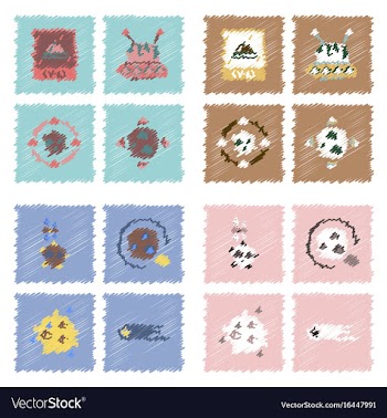 Collection of icons and cosmic bodies in stroke vector image