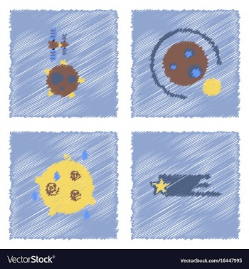 Collection of icons and cosmic bodies in stroke vector image