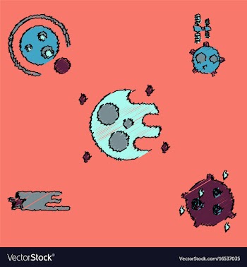 Collection of icons and cosmic bodies in stroke vector image