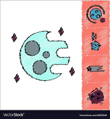 Collection of icons and cosmic bodies in stroke vector image