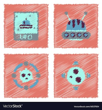 Collection of icons and cosmic bodies in stroke vector image