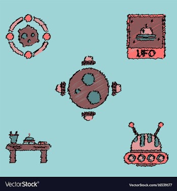 Collection of icons and cosmic bodies in stroke vector image