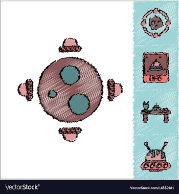Collection of icons and cosmic bodies in stroke vector image