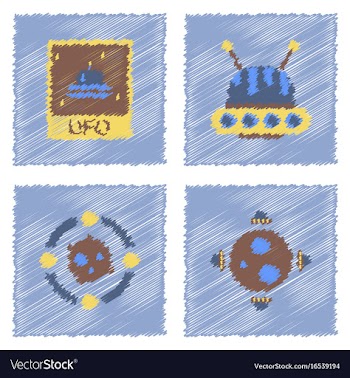 Collection of icons and cosmic bodies in stroke vector image