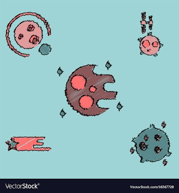 Collection of icons and cosmic bodies in stroke vector image