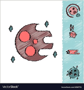 Collection of icons and cosmic bodies in stroke vector image