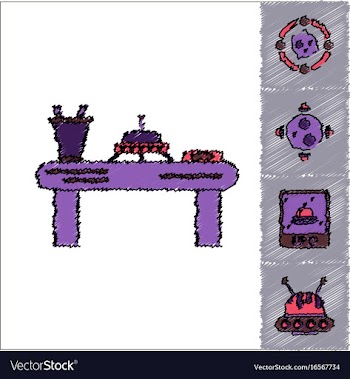 Collection of icons and cosmic bodies in stroke vector image