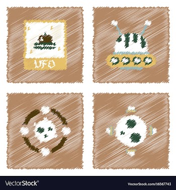 Collection of icons and cosmic bodies in stroke vector image