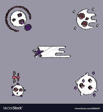 Collection of icons and cosmic bodies in stroke vector image