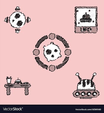 Collection of icons and cosmic bodies in stroke vector image