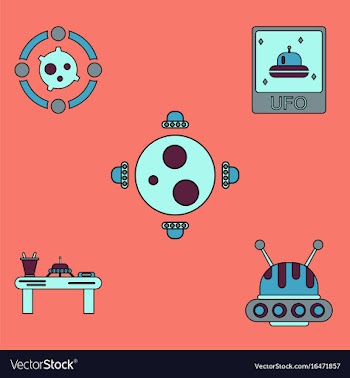 Collection of icons and cosmic bodies vector image