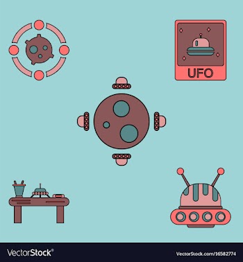 Collection of icons and cosmic bodies vector image