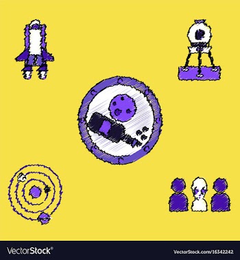 Collection of icons and cosmos concept in stroke vector image