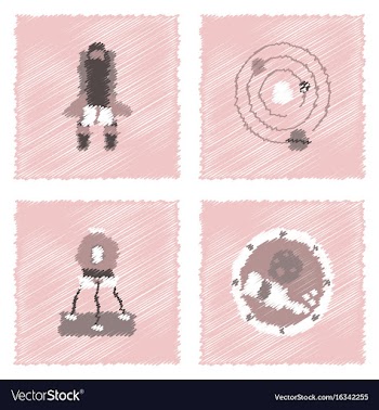 Collection of icons and cosmos concept in stroke vector image