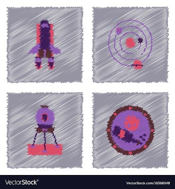 Collection of icons and cosmos concept in stroke vector image